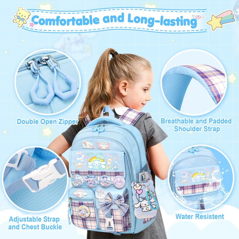 KIEAL 16.5/19IN School Backpack for Girls with 24Pcs Accessories, Anti-Theft Kids Backpack for Students, New Semester Presents with Pins and Card Holder - Image 5