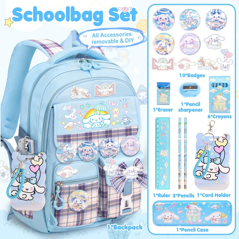 KIEAL 16.5/19IN School Backpack for Girls with 24Pcs Accessories, Anti-Theft Kids Backpack for Students, New Semester Presents with Pins and Card Holder - Image 2