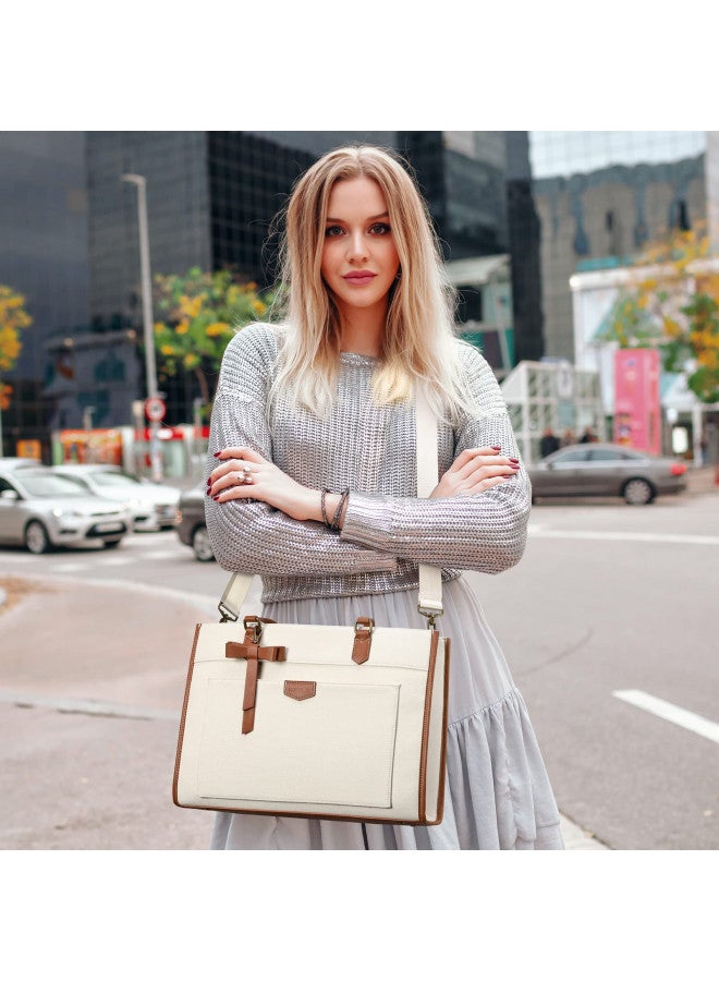 Keyli حقيبة لابتوب كيلي قماش للنساء 15.6 بوصة حقائب كتف للعمل غير رسمية سعة كبيرة حقيبة كمبيوتر احترافية للأعمال مكتبية حقيبة يد حقائب للسفر، المكتب، المدرسة بني - Image 1