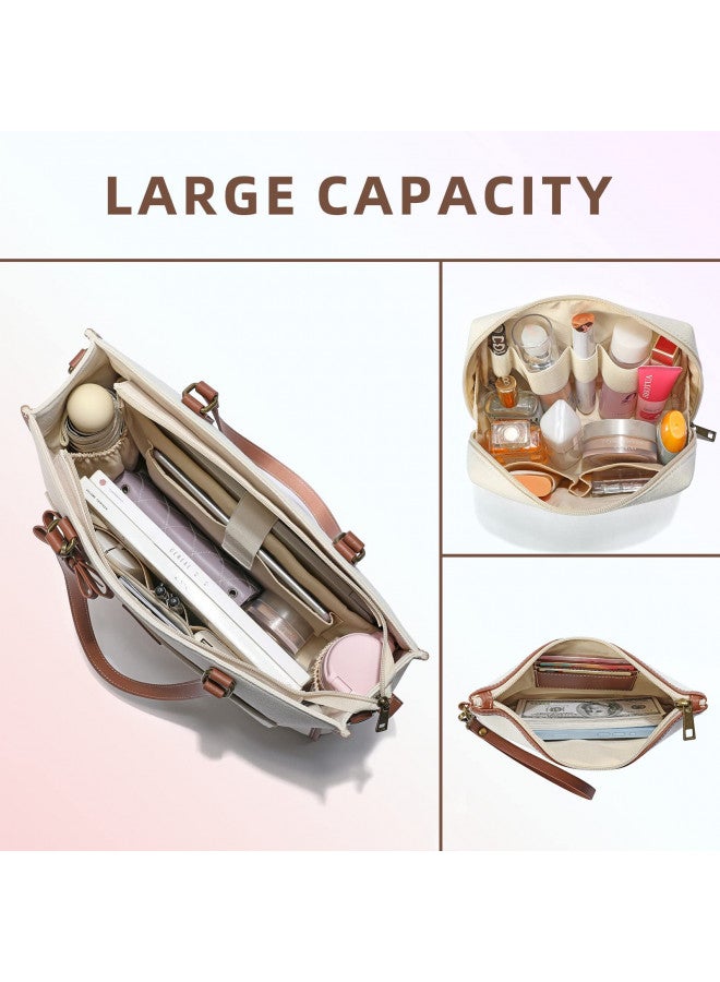 Keyli حقيبة لابتوب كيلي قماش للنساء 15.6 بوصة حقائب كتف للعمل غير رسمية سعة كبيرة حقيبة كمبيوتر احترافية للأعمال مكتبية حقيبة يد حقائب للسفر، المكتب، المدرسة بني - Image 3