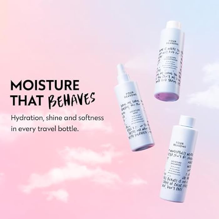 FOUR REASONS - Travel Size Hair Care Set Trio - Travel Shampoo and Conditioner + Moisture Mist, Hydration, Shine, Softness and Detangling - Vegan & Cruelty Free (3 Products Pack) - Image 4
