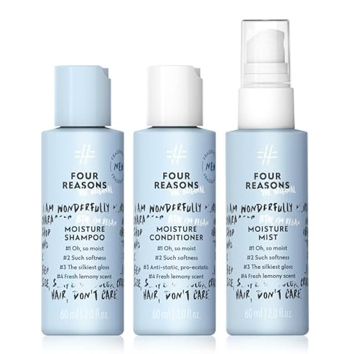 FOUR REASONS - Travel Size Hair Care Set Trio - Travel Shampoo and Conditioner + Moisture Mist, Hydration, Shine, Softness and Detangling - Vegan & Cruelty Free (3 Products Pack) - Image 1