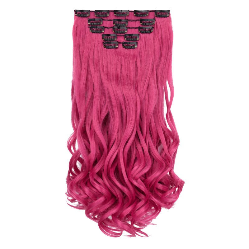 HSPJHTM Dark Pink Hair Extensions Wave Clip in Hair Extension for Women Halloween 18 5PCS Wavy Curly Natural Hair Extentions Thick Fluffy Not Tangled Hair Pieces Full Head