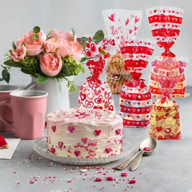 CH HAICHENG 120 Pcs Valentines Cellophane Bags Valentine's Day Treat Bags, 5 Assorted Styles Valentine Goodies Bags with Twist Ties for Cookie Candy Valentines Day Party Supplies - Image 5