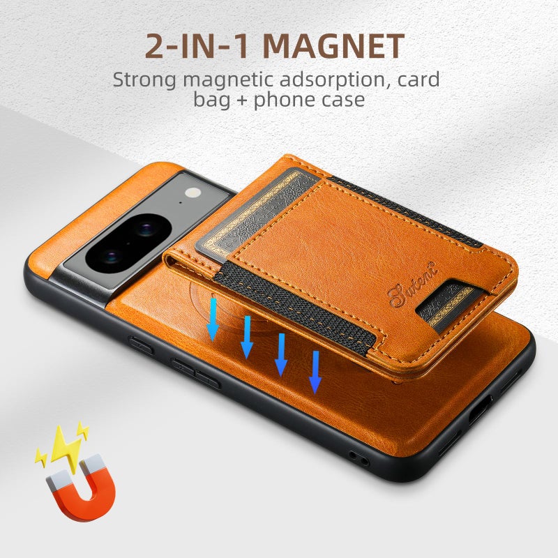 Suteni For Google Pixel 10 Pro H17 Oil Eax Leather Detachable Wallet Phone Case(Khaki) - Image 2