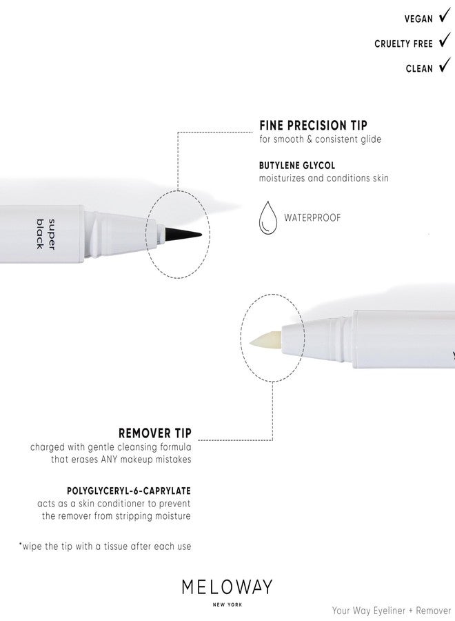 MELOWAY your way eyeliner + remover, 2-in-1 Liquid Eyeliner + Makeup Remover pen super black for easiest application. creates mistake-proof perfect lines for cat eyes, dropped flick, smoky, winged - Image 2