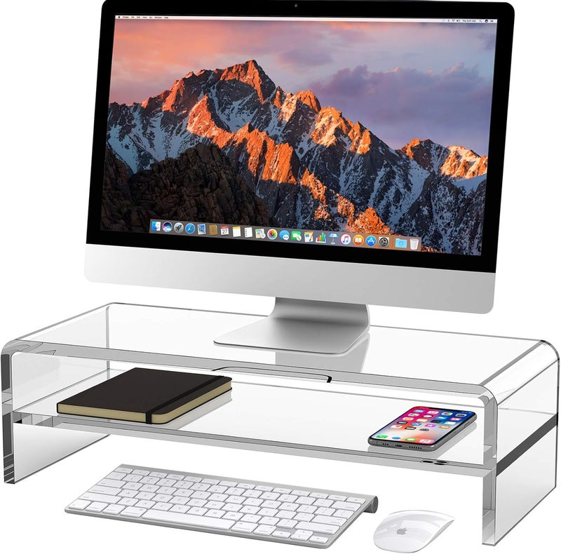 Egchi Acrylic Monitor Stand, 2 Tiers Computer Monitor Riser(20x8x5.5 Inch), Monitor Riser/Computer Stand for Home,Office,Business,PC Desk Stand for Keyboard Storage& Multi-Media Laptop Printer Screen - Image 1