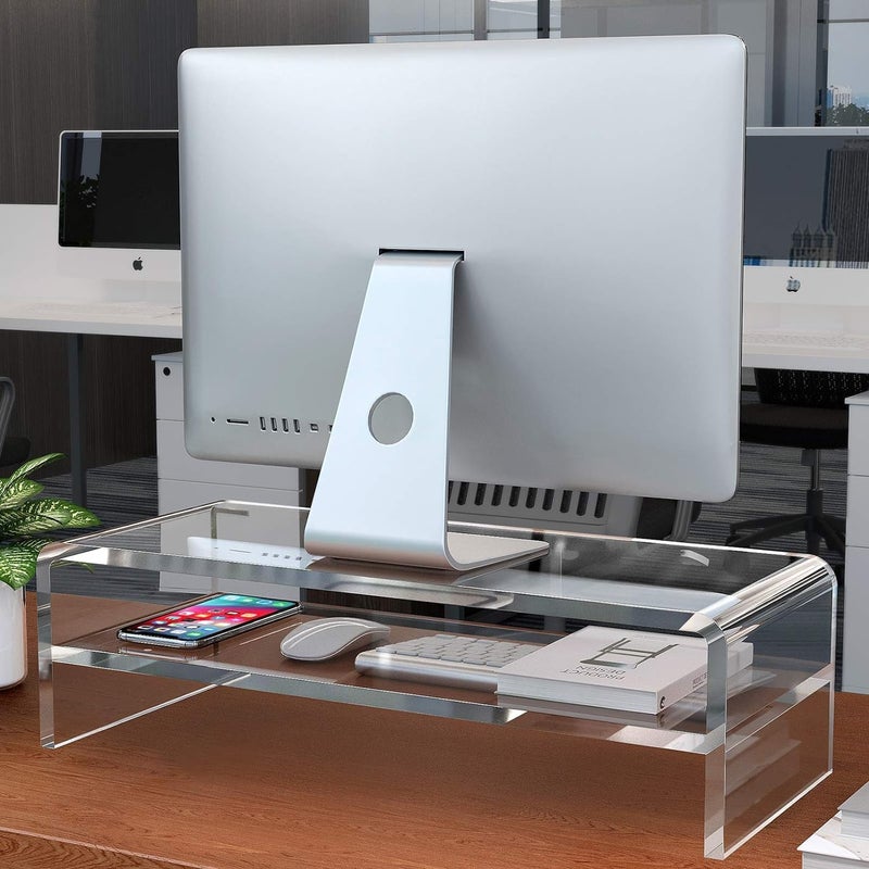 Egchi Acrylic Monitor Stand, 2 Tiers Computer Monitor Riser(20x8x5.5 Inch), Monitor Riser/Computer Stand for Home,Office,Business,PC Desk Stand for Keyboard Storage& Multi-Media Laptop Printer Screen - Image 4