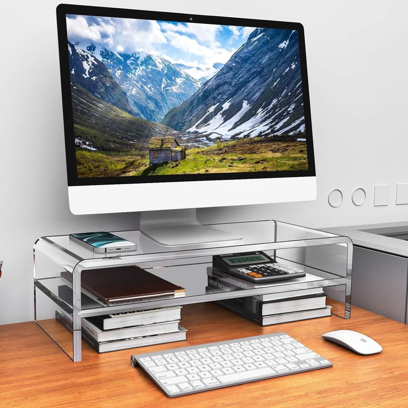 Egchi Acrylic Monitor Stand, 2 Tiers Computer Monitor Riser(20x8x5.5 Inch), Monitor Riser/Computer Stand for Home,Office,Business,PC Desk Stand for Keyboard Storage& Multi-Media Laptop Printer Screen - Image 3