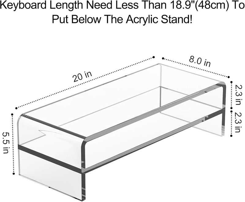 Egchi Acrylic Monitor Stand, 2 Tiers Computer Monitor Riser(20x8x5.5 Inch), Monitor Riser/Computer Stand for Home,Office,Business,PC Desk Stand for Keyboard Storage& Multi-Media Laptop Printer Screen - Image 2