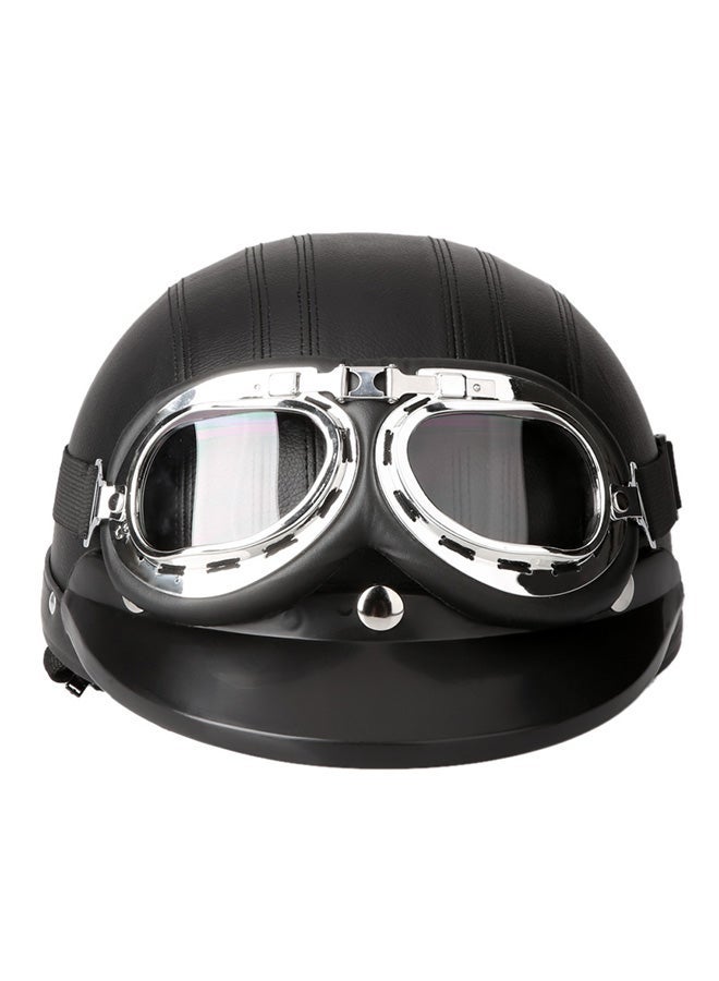 MUNTAQI Open Face Half Leather Helmet With Visor UV Goggles