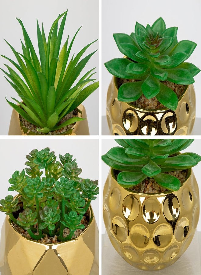 Briful Artificial Succulents Plants in Ceramic Pots, 3 Pack Faux Succulent Set with Gold Geometric Planters – Modern Desk Decor for Home Office Shelf Bathroom, Small Fake Plants Potted - Image 5