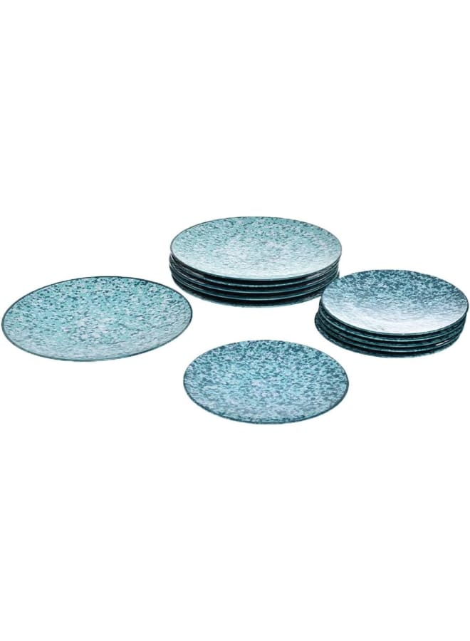 Rosa By Fathy Mahmoud Turquoise Coup Reactive Porcelain Dinner Set 24 Pieces - Multi Color (6 Dessert Plates, 6 Soup Plates, 6 Dinner Plates, 6 Bowls) - Image 2