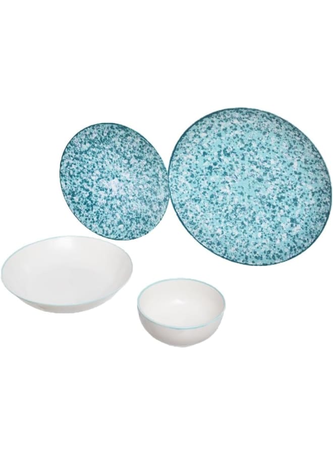 Rosa By Fathy Mahmoud Turquoise Coup Reactive Porcelain Dinner Set 24 Pieces - Multi Color (6 Dessert Plates, 6 Soup Plates, 6 Dinner Plates, 6 Bowls) - Image 1