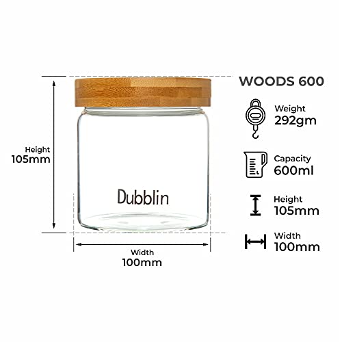 DUBBLIN Borosilicate Glass Jar with airtight wooden Lid, kitchen storage jar container microwave safe - 600ml, 1 Pc, Transparent - Image 3