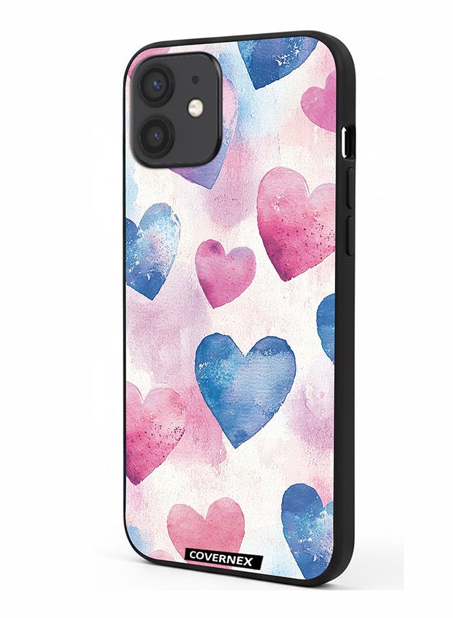 Covernex Apple iPhone 12 Protective Case Cover Printed Featuring Watercolor Soft Heart Pattern - Image 1