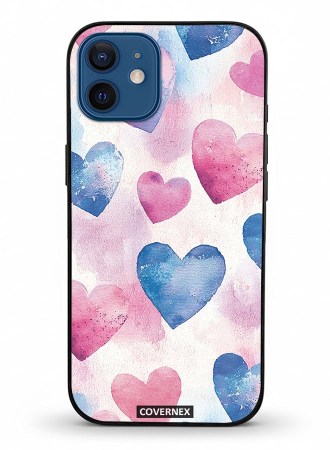 Covernex Apple iPhone 12 Protective Case Cover Printed Featuring Watercolor Soft Heart Pattern - Image 2