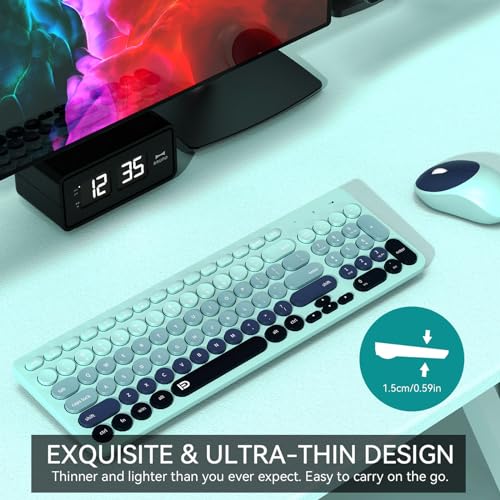 FD مجموعة لوحة المفاتيح والفأرة اللاسلكية FD - 2.4GHz USB بدون سلك، لوحة مفاتيح لاسلكية لطيفة بأزرار دائرية، مجموعة هادئة ونحيفة للابتوب، الكمبيوتر، التلفاز وماك - لون أزرق إنديغو ملون - Image 5