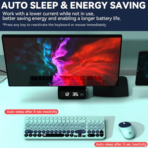 FD مجموعة لوحة المفاتيح والفأرة اللاسلكية FD - 2.4GHz USB بدون سلك، لوحة مفاتيح لاسلكية لطيفة بأزرار دائرية، مجموعة هادئة ونحيفة للابتوب، الكمبيوتر، التلفاز وماك - لون أزرق إنديغو ملون - Image 3