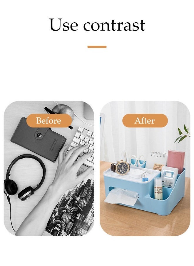 Arabest Multi functional tissue box storage rack tissue dispenser container stylish remote control living room storage table bedroom dressing storage table home office (blue) - Image 3