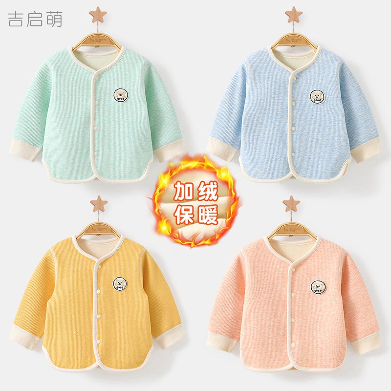 Baby Coat Born Warm Clothes One-Year-Old Children'S Cardigan Boys' And Girls' Fleece-Lined Top Baby Winter Clothes - Image 2