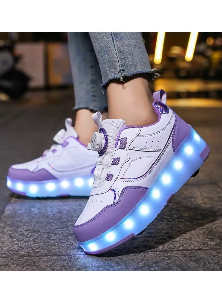 Sky View LED Kids Roller Skates Shoes 4 Wheel Skating-Rotating buckle laces Multiple lighting modes Boys Girls Light Up Roller Sneakers - Image 1