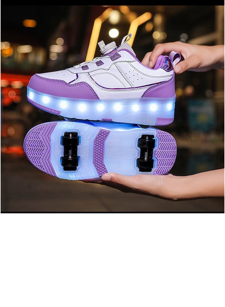 Sky View LED Kids Roller Skates Shoes 4 Wheel Skating-Rotating buckle laces Multiple lighting modes Boys Girls Light Up Roller Sneakers - Image 4