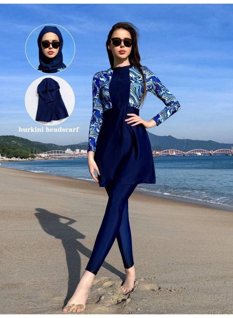 Fianser Women's 3 Piece Burkini Modest Swimwear Set Long Sleeve Swim Dress with Full-Length Swim Pants & Waterproof Hijab Swim Cap | Quick Dry UV Protection Muslim Islamic Swimsuit - Image 1