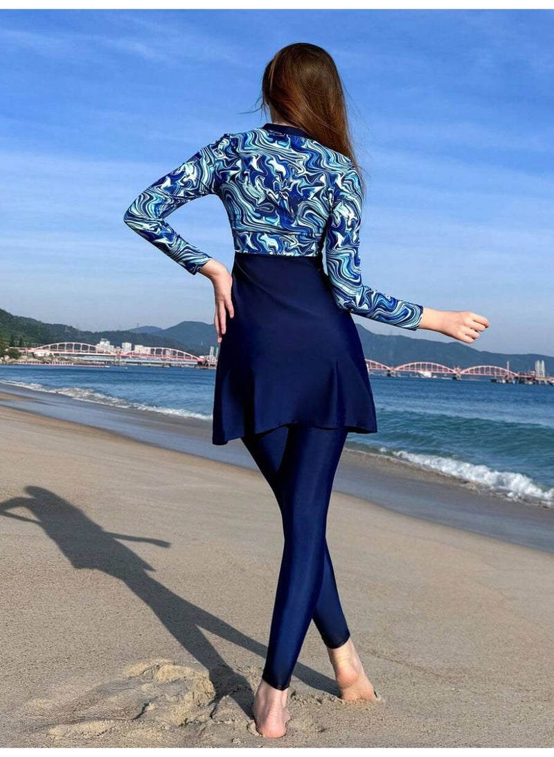 Fianser Women's 3 Piece Burkini Modest Swimwear Set Long Sleeve Swim Dress with Full-Length Swim Pants & Waterproof Hijab Swim Cap | Quick Dry UV Protection Muslim Islamic Swimsuit - Image 3