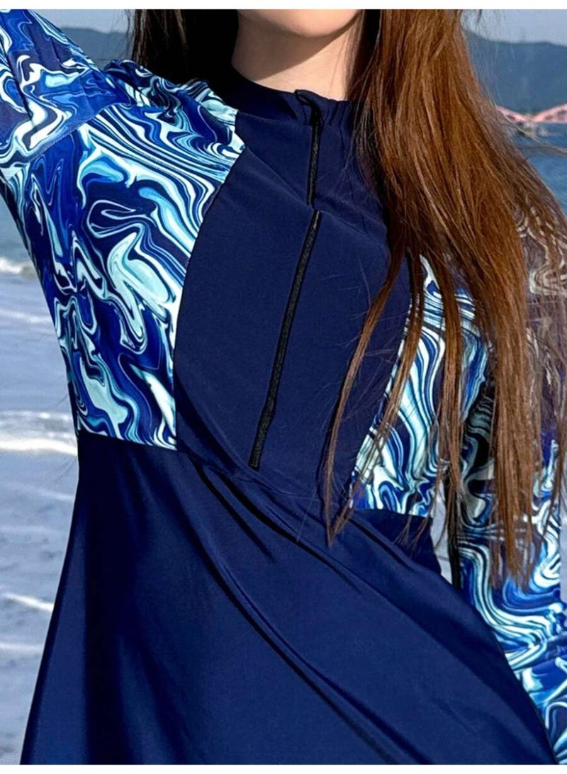 Fianser Women's 3 Piece Burkini Modest Swimwear Set Long Sleeve Swim Dress with Full-Length Swim Pants & Waterproof Hijab Swim Cap | Quick Dry UV Protection Muslim Islamic Swimsuit - Image 4