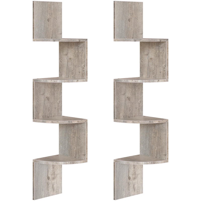 HOOBRO Corner Shelf WallMounted Set of 2 Floating Corner Shelves 4Tier Corner Bookshelves for Wall Decor in Living Room Bedroom Bathroom Home Office Greige BG25BJP201