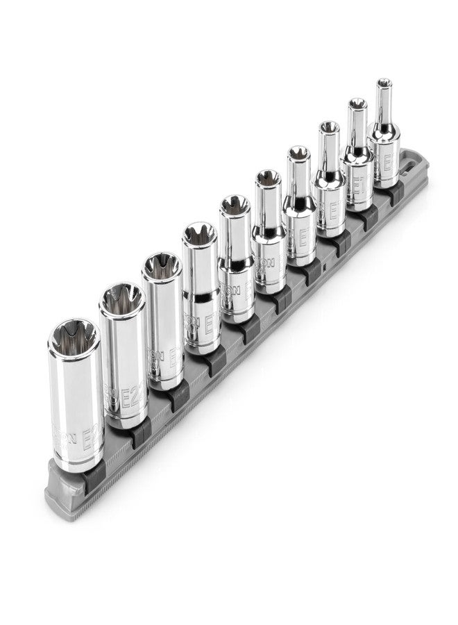 تيكتون طقم مقابس خارجية على شكل نجمة بمحرك نصف بوصة مع سكة من TEKTON، ١٠ قطع (E8 - E24) | SHD92117 - Image 1