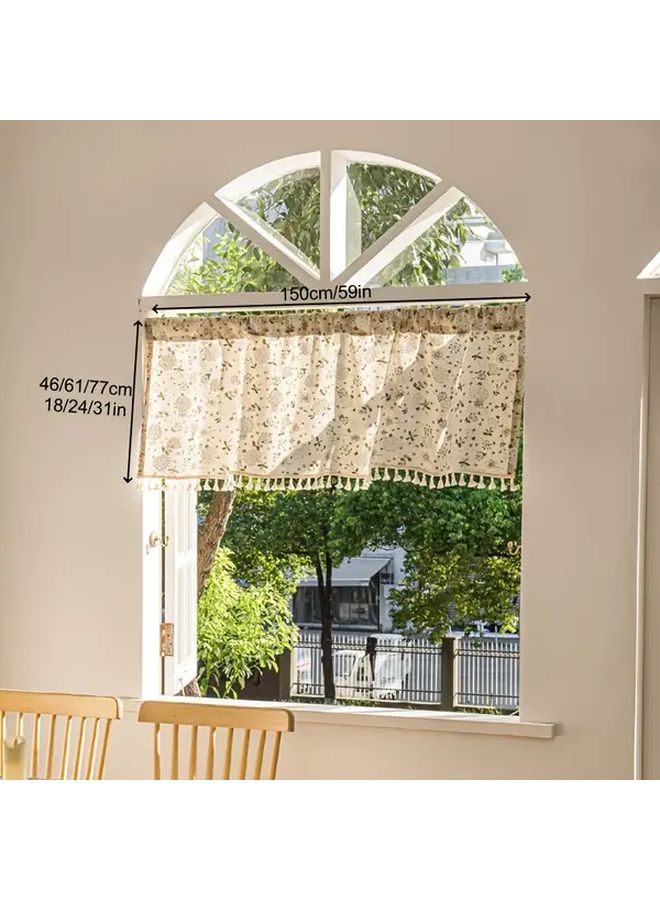 Floral Printed Short Curtain With Tassels Semi Transparent Size 150x46 - Image 4