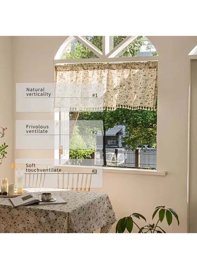 Floral Printed Short Curtain With Tassels Semi Transparent Size 150x46 - Image 5