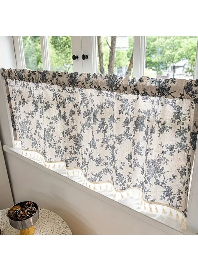 Floral Printed Short Curtain With Tassels Semi Transparent Size 150x46 - Image 3