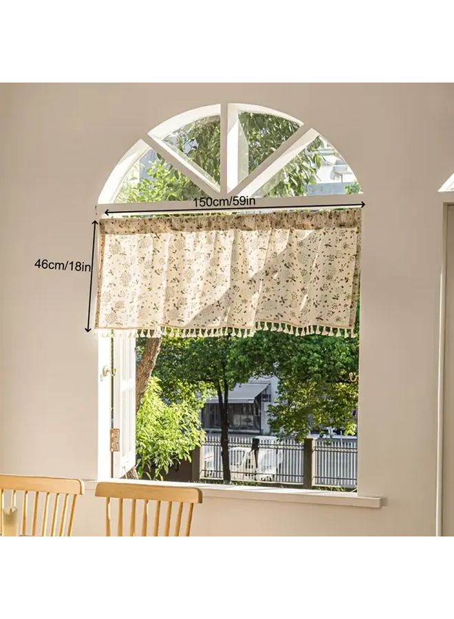 Floral Printed Short Curtain With Tassels Semi Transparent Size 150x46 - Image 1