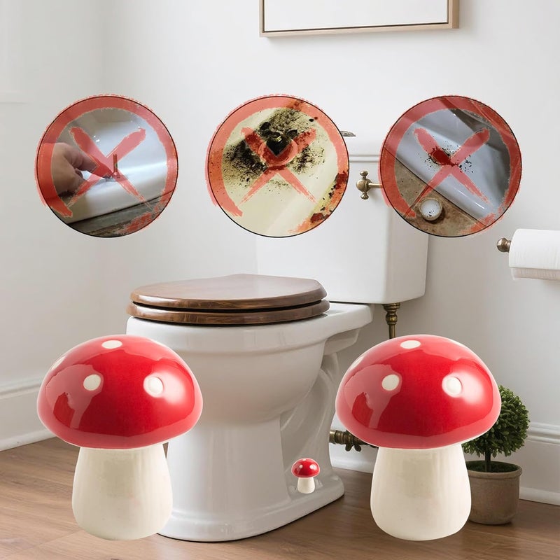 BEUNAIZER Ceramic Toilet Bolt Covers Decorative, Toilet Screw Cover Caps, Toilet Caps for Bottom of Toilet, Cute Mushroom Toilet Bolt Caps, Set of 2 Toilet Bowl Bolt Covers Floor, Bathroom Decor (red) - Image 3