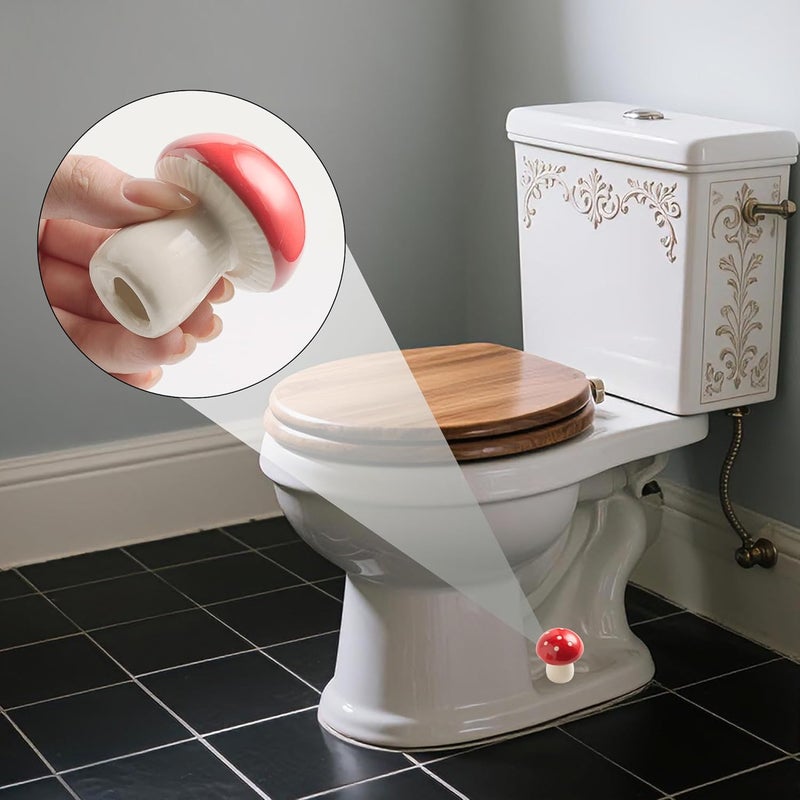 BEUNAIZER Ceramic Toilet Bolt Covers Decorative, Toilet Screw Cover Caps, Toilet Caps for Bottom of Toilet, Cute Mushroom Toilet Bolt Caps, Set of 2 Toilet Bowl Bolt Covers Floor, Bathroom Decor (red) - Image 4