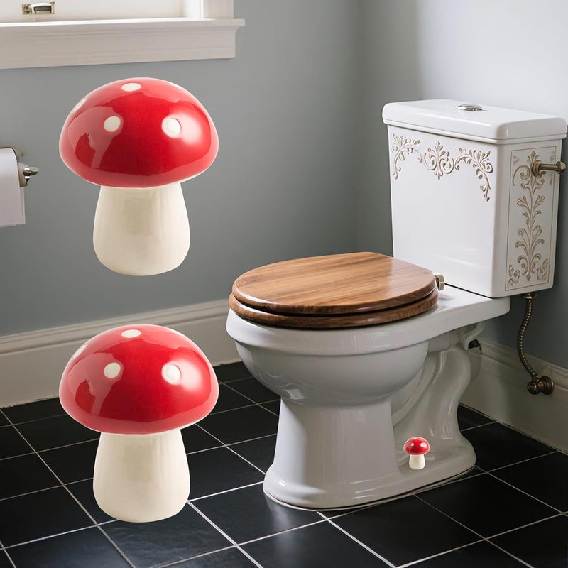 BEUNAIZER Ceramic Toilet Bolt Covers Decorative, Toilet Screw Cover Caps, Toilet Caps for Bottom of Toilet, Cute Mushroom Toilet Bolt Caps, Set of 2 Toilet Bowl Bolt Covers Floor, Bathroom Decor (red) - Image 1