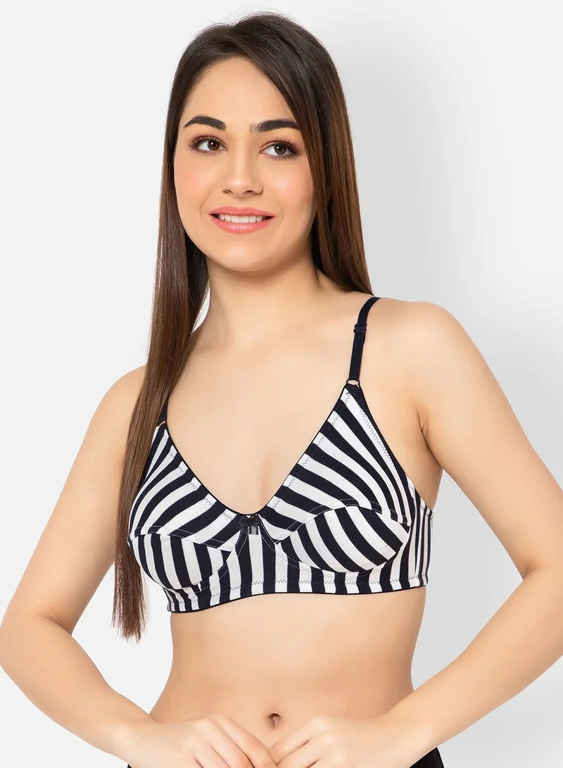 كلوفيا Clovia Non-Padded Non-Wired Full Cup Striped Bra In Black - Cotton