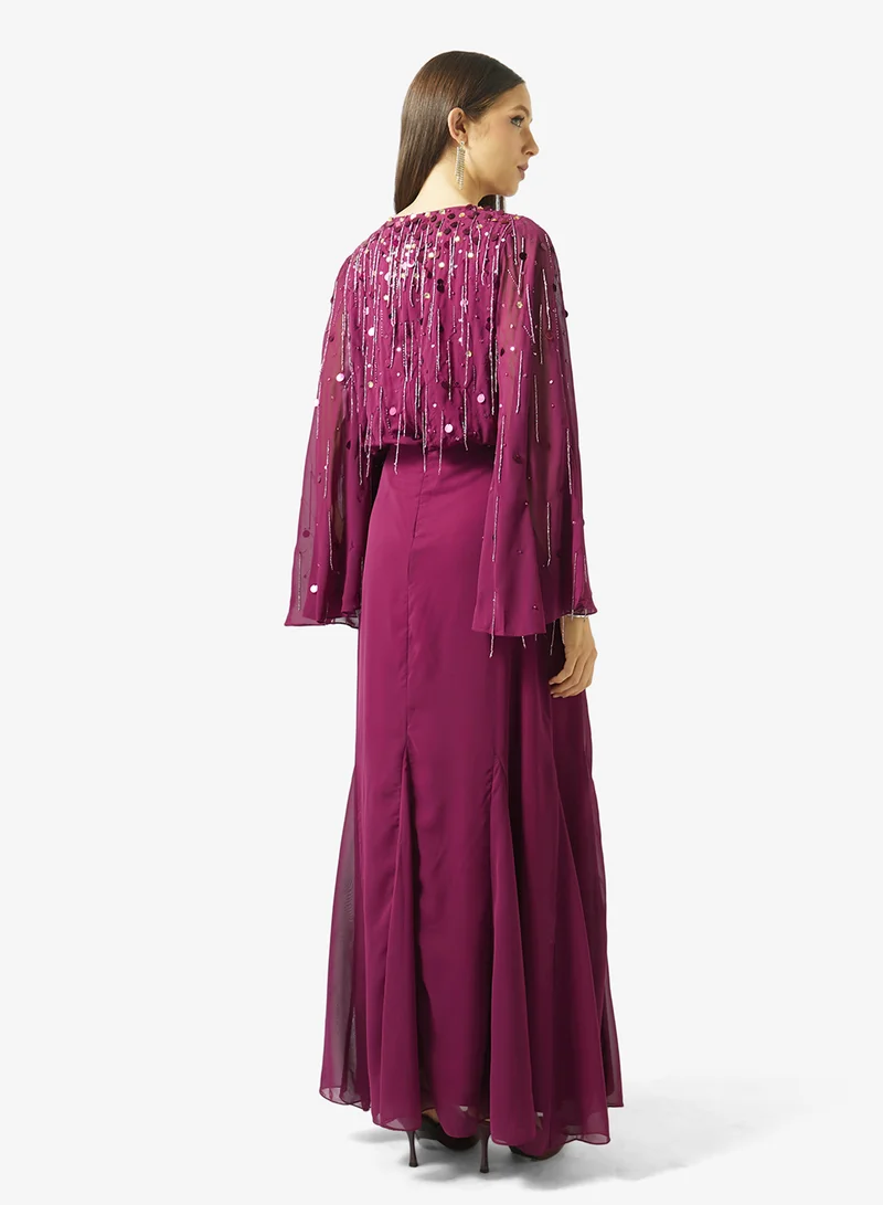 Amelia Rose Embellished flared sleeve maxi dress
