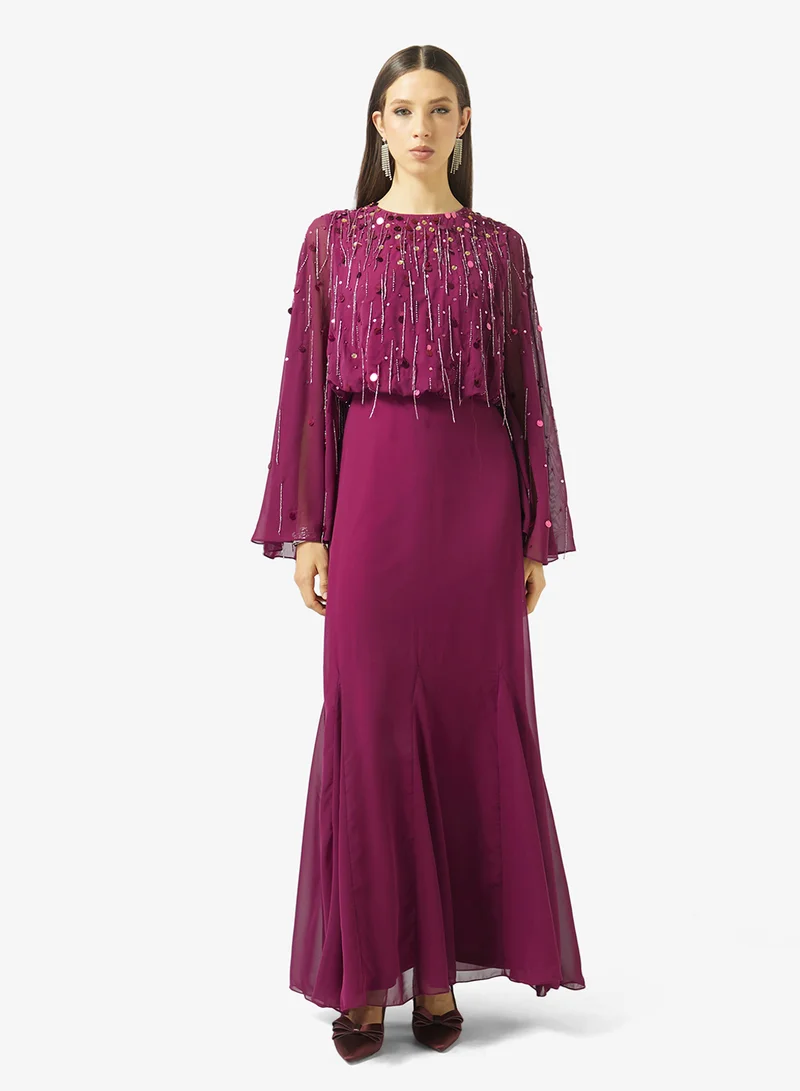 Amelia Rose Embellished flared sleeve maxi dress