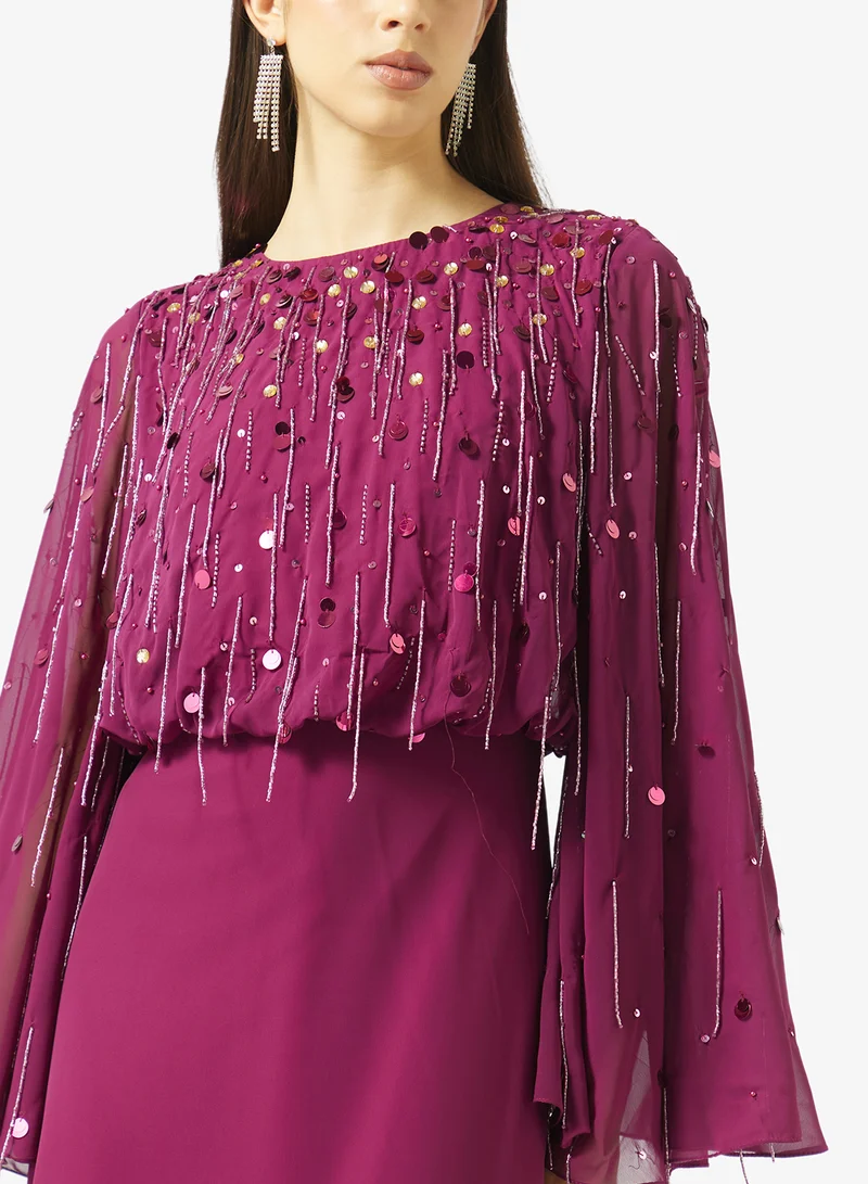 Amelia Rose  Embellished flared sleeve maxi dress for Women | Best Price UAE