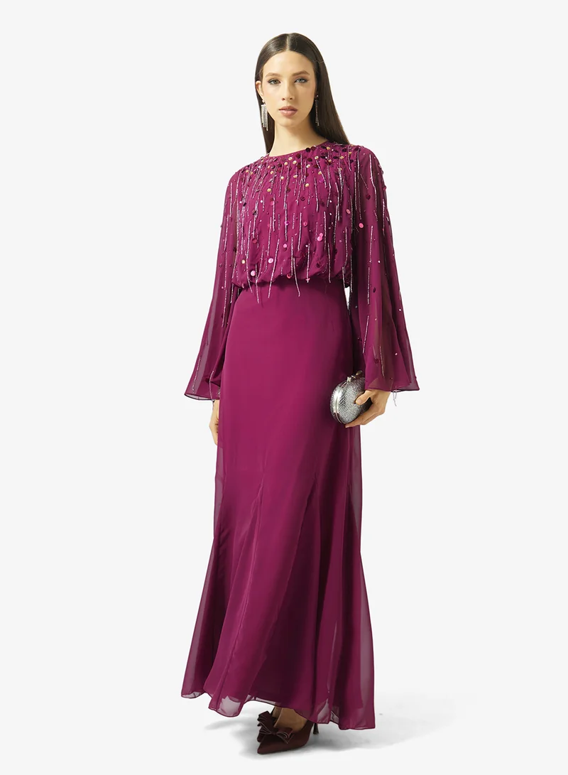 Amelia Rose  Embellished flared sleeve maxi dress for Women | Best Price UAE