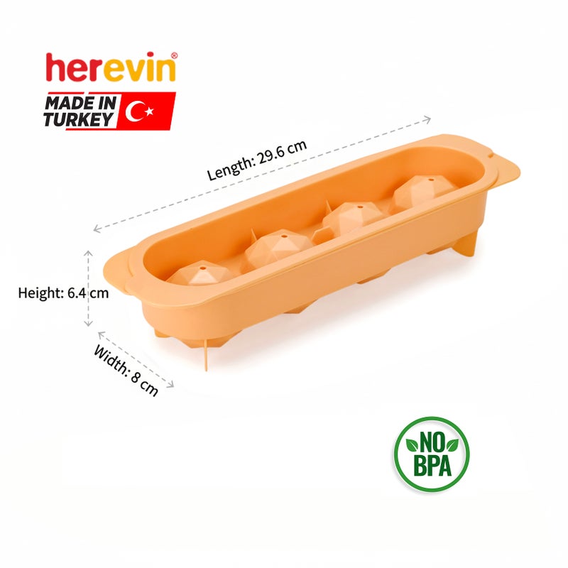 Herevin Polypropylene 4 Hole Diamond Ice Cube Tray, BPA Free Plastic Diamond Ice Mould for Freezer, Easy Release Large Ice Cubes for Drinks, Cocktails, Whisky & Home Use  Assorted (Green/Orange) - Image 3