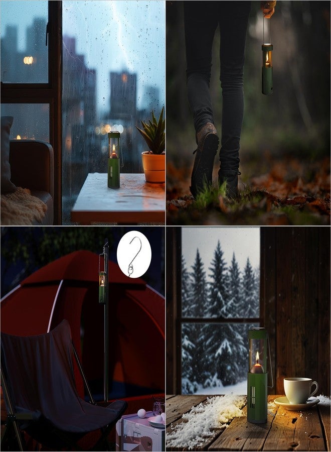 NOMFIX 10Hour Long-Burning Mini Candle Lantern, Portable Lantern for Candles, Hangable Camping Emergency Lantern, Outdoor Survival Lighting, 1 Candle & Storage Bag, Upgraded Stainless Steel - Green - Image 5