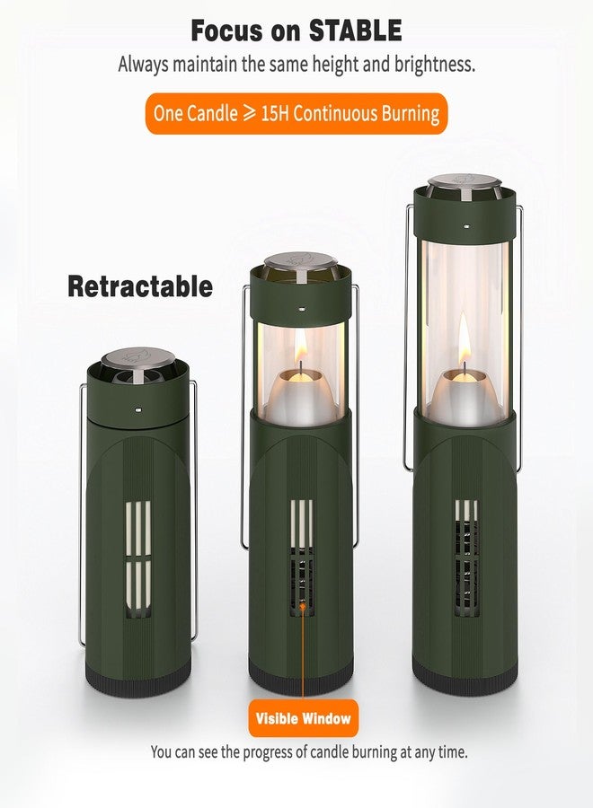 NOMFIX 10Hour Long-Burning Mini Candle Lantern, Portable Lantern for Candles, Hangable Camping Emergency Lantern, Outdoor Survival Lighting, 1 Candle & Storage Bag, Upgraded Stainless Steel - Green - Image 4