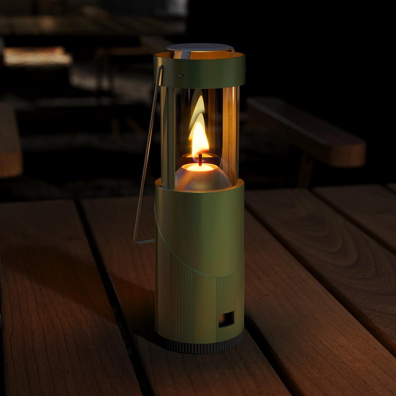 NOMFIX 10Hour Long-Burning Mini Candle Lantern, Portable Lantern for Candles, Hangable Camping Emergency Lantern, Outdoor Survival Lighting, 1 Candle & Storage Bag, Upgraded Stainless Steel - Green - Image 1