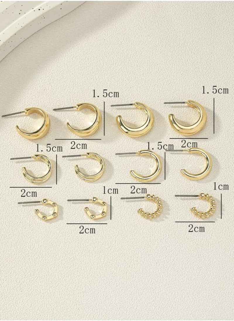YUCCA Fashion Coil Hoop Earrings Zinc Alloy Spring Design for Women Daily Decoration 6 Pairs/Set  - Image 2