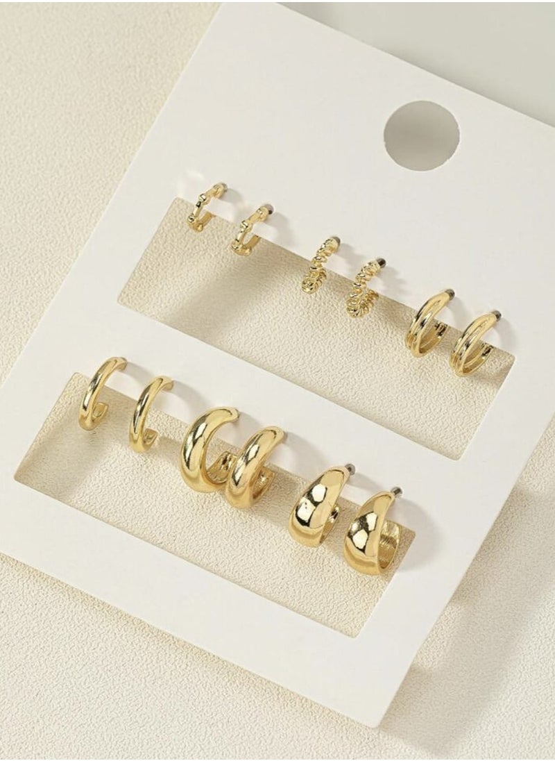 YUCCA Fashion Coil Hoop Earrings Zinc Alloy Spring Design for Women Daily Decoration 6 Pairs/Set  - Image 3